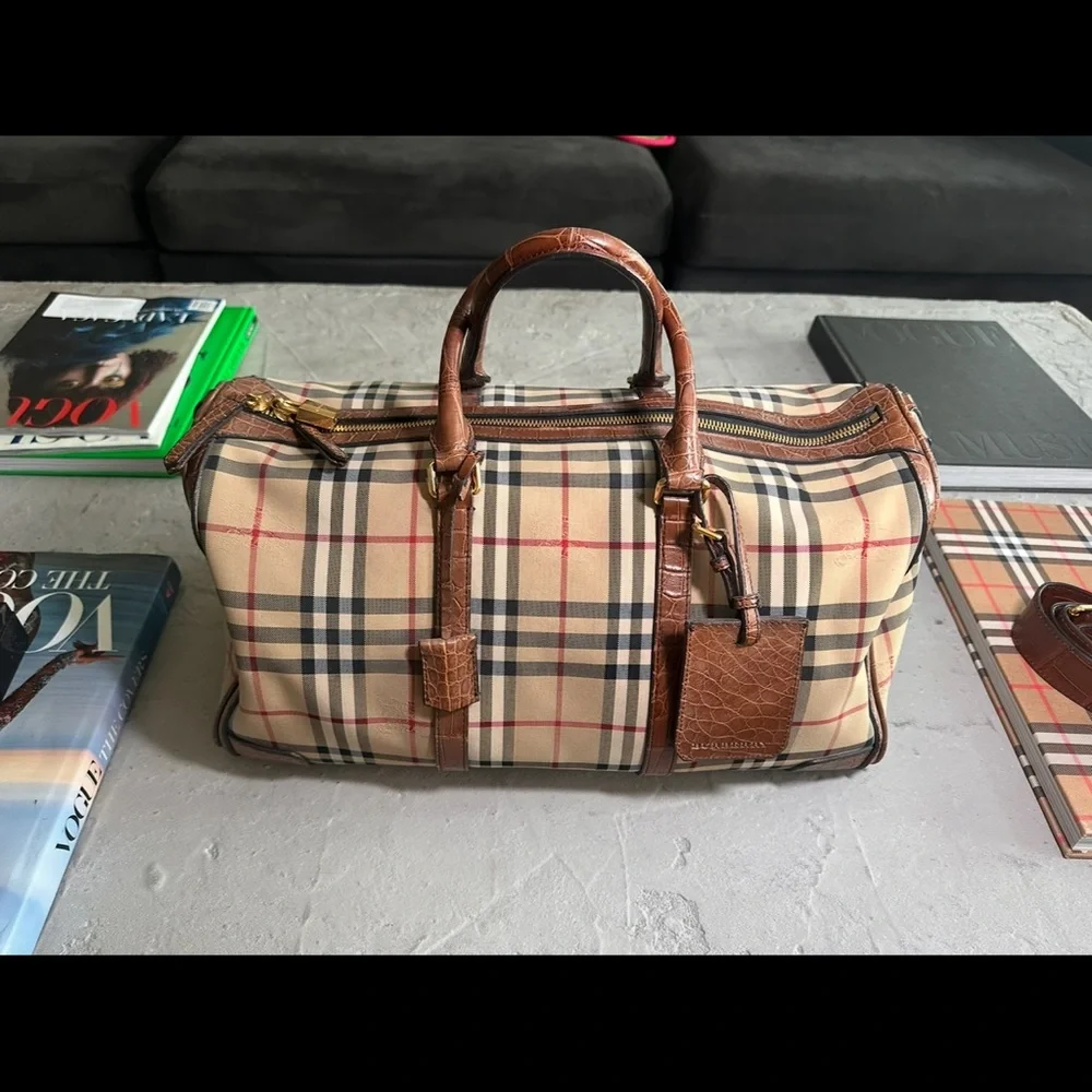 NewBurberry Check & alligator Leather Duffle Bag – Preowned, Excellent Condition